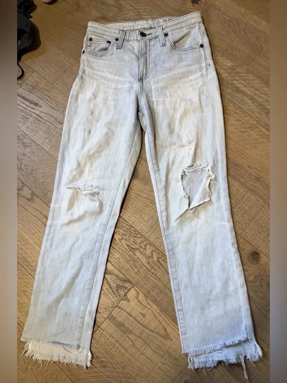 AG Adriano Goldschmied Women's Blue Jeans Size 24 Grey Bottoms Distressed